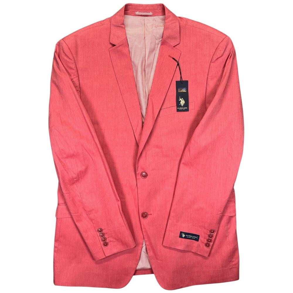 U.S. Polo Assn Blazer Men’s 46L Red Chambray Cotton Jacket NWT
